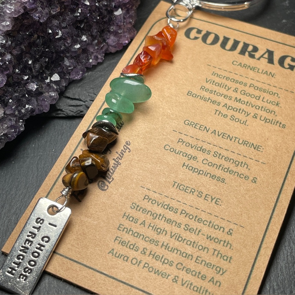 Courage Crystal Gemstone Keychain with Inspirational Silver Toned Charm - Picture 3 of 7